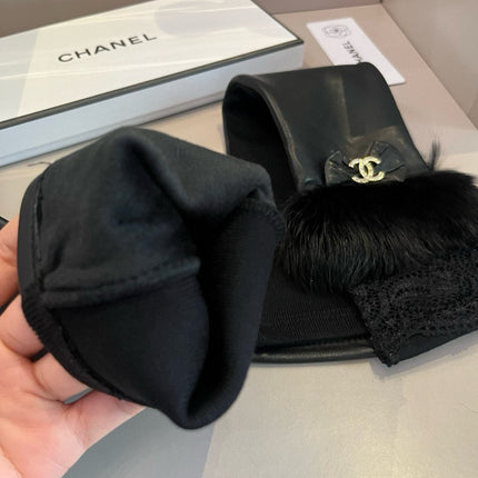 FINGERLESS LONG GLOVES IN BLACK LAMBSKIN WITH RABBIT FUR 465798