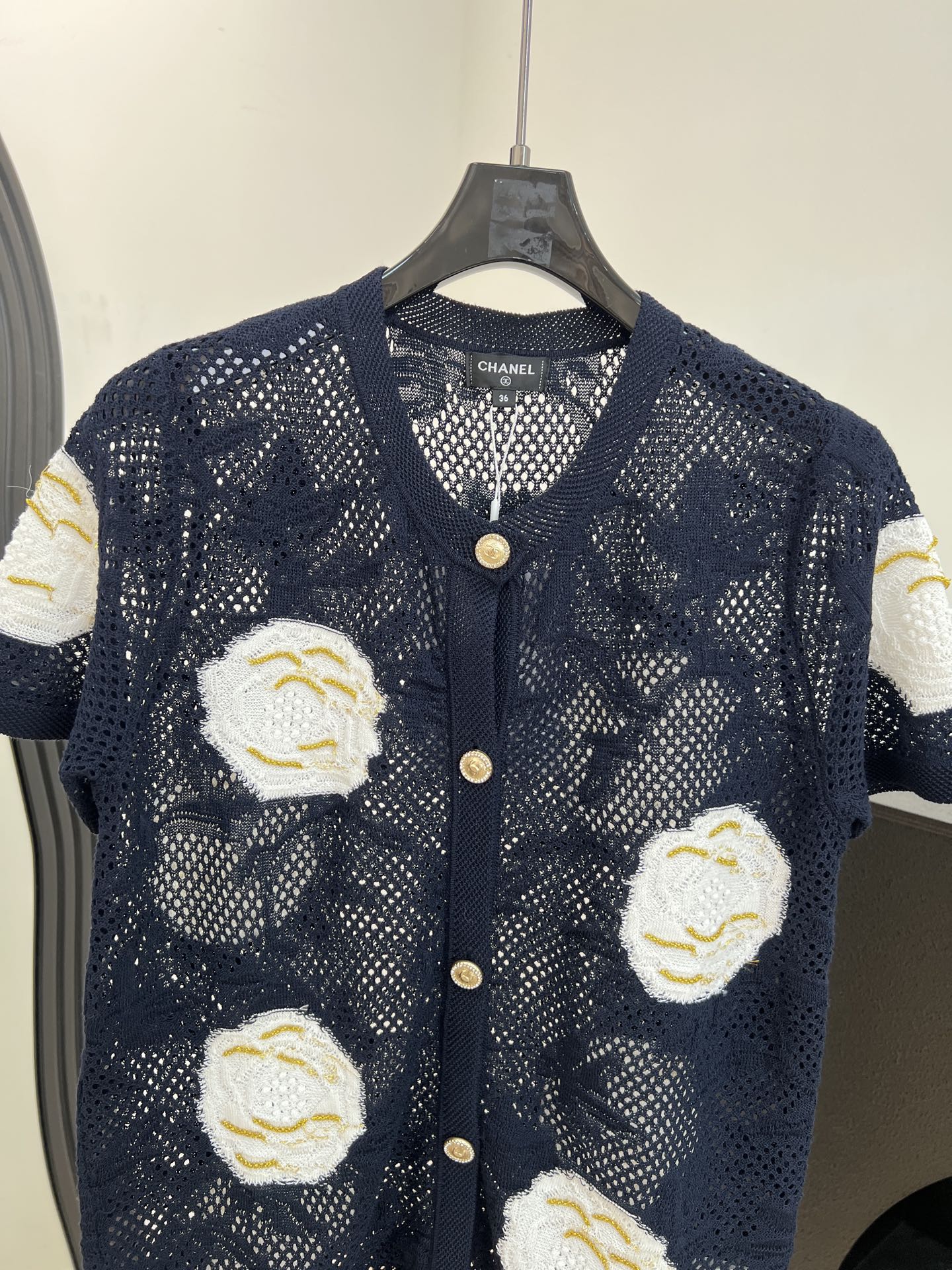 CHANEL 26S BUTTON-UP SHORT-SLEEVE KNIT TOP STYLE 1158
