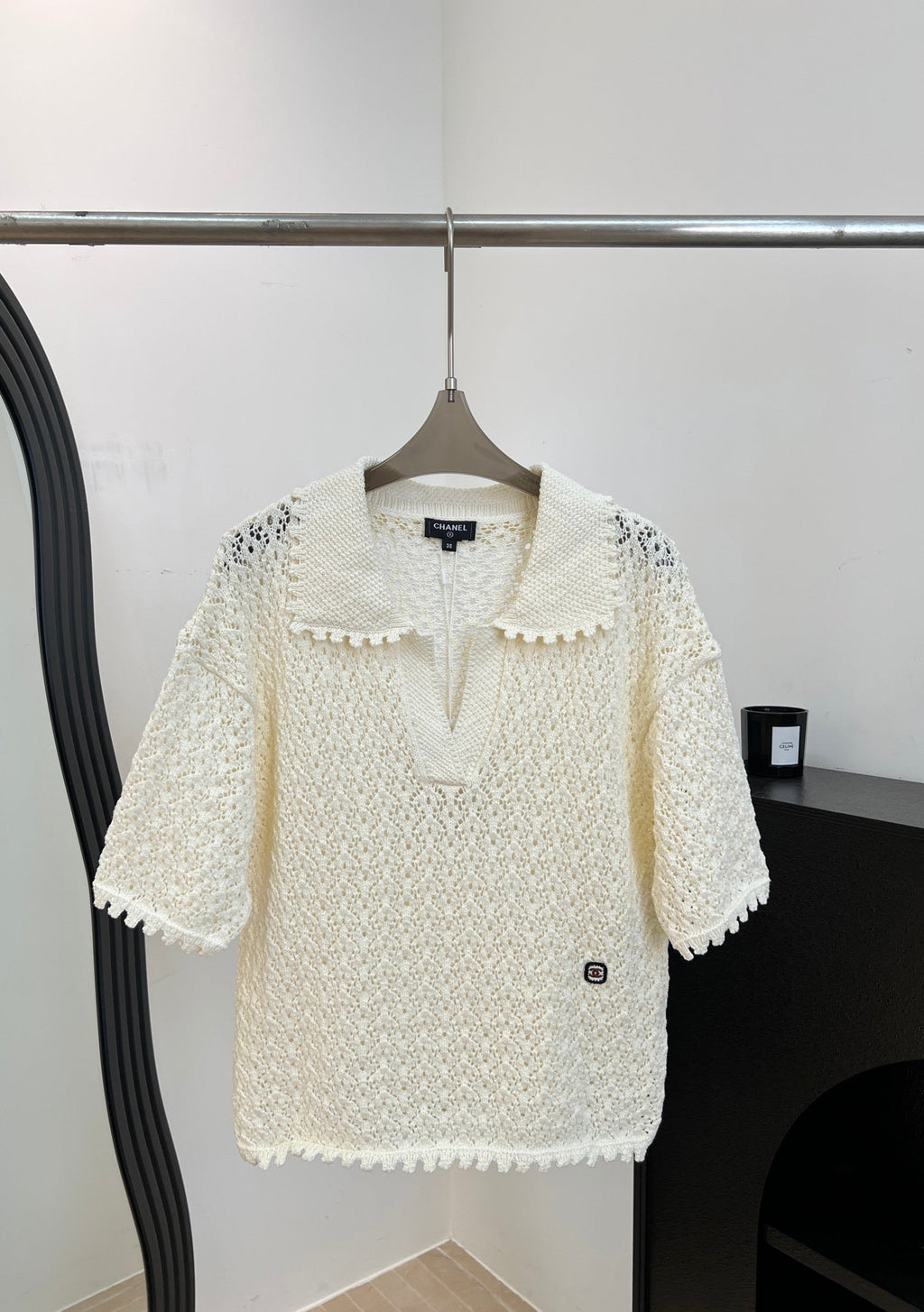 CHANEL 26S CROCHET KNIT POLO TOP 1431