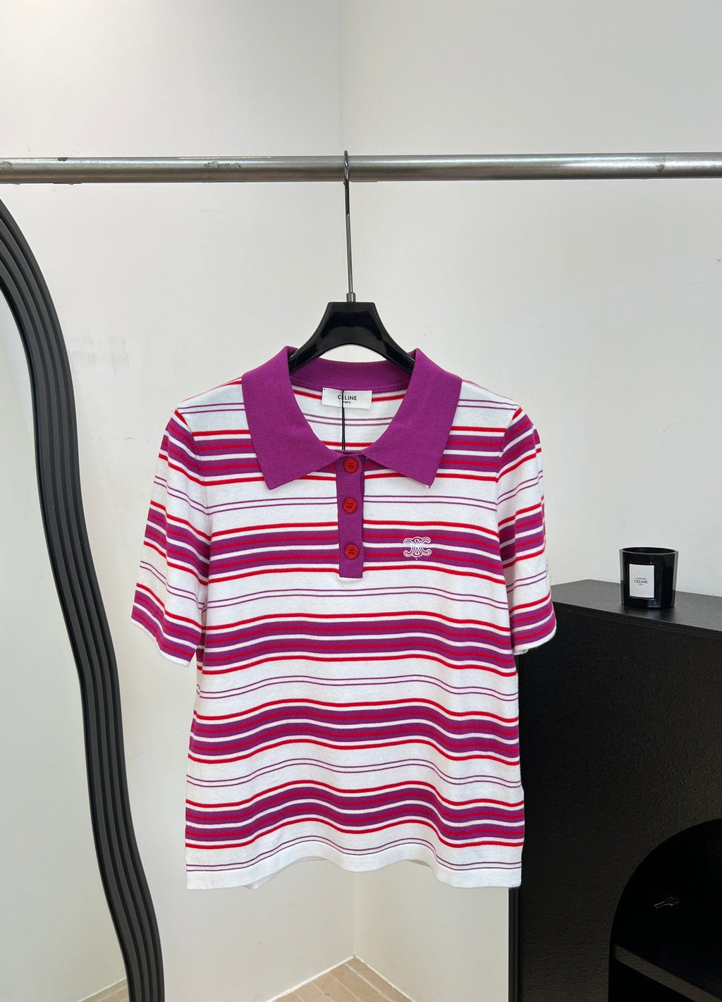 CELINE 26S STRIPED SHORT-SLEEVE POLO SHIRT 398
