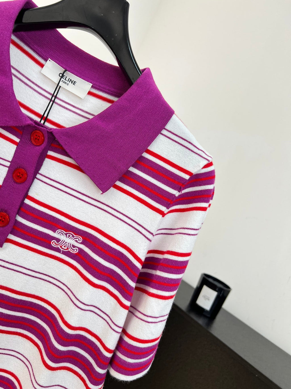 CELINE 26S STRIPED SHORT-SLEEVE POLO SHIRT 398
