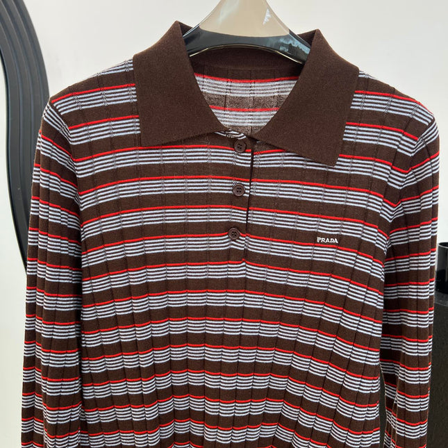 PRADA 26S LONG-SLEEVE KNIT POLO SHIRT 1073