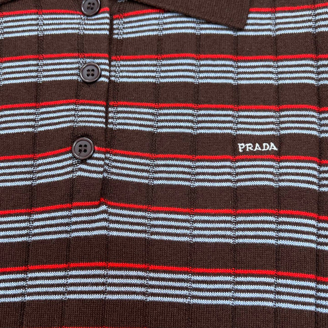 PRADA 26S LONG-SLEEVE KNIT POLO SHIRT 1073