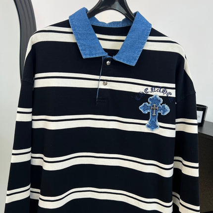 CHROME HEARTS 26S LONG-SLEEVE STRIPED POLO SHIRT 082