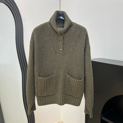 RALPH LAUREN 26S BUTTON-NECK CHUNKY KNIT SWEATER 607