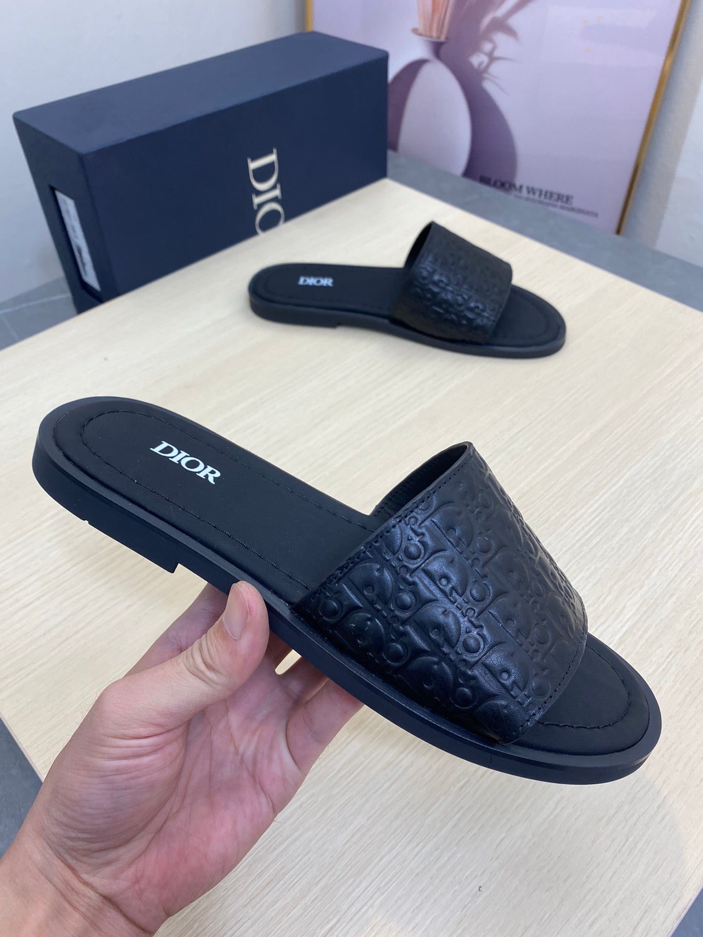 CD SLIDE ALIDAS SLIPPER BLACK MONOGRAM CALFSKIN