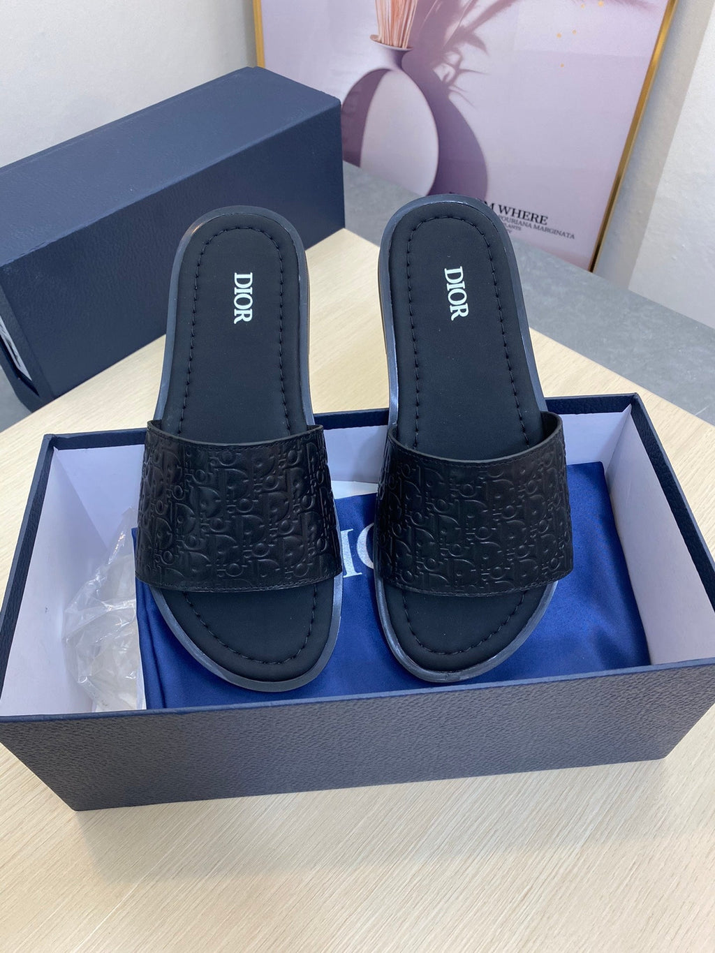 CD SLIDE ALIDAS SLIPPER BLACK MONOGRAM CALFSKIN