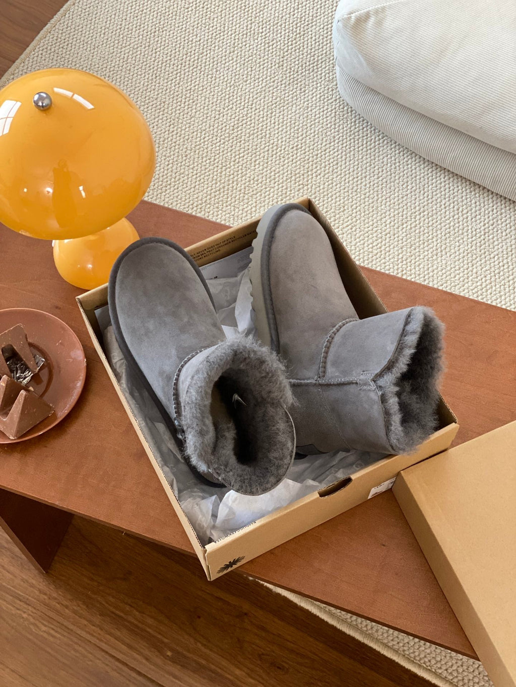 MINI BAILEY BUTTON II BOOT IN SILK GRAY SUEDE AND SILK COTTON PADDING