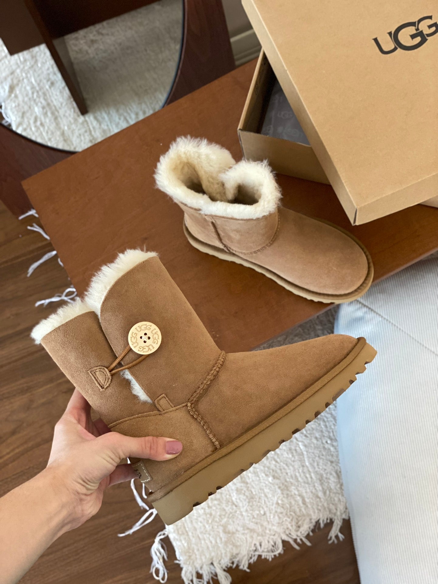 CLASSIC BAILEY BOOTS WITH BUTTONS IN CIDER BROWN SUEDE AND WOOL LINED