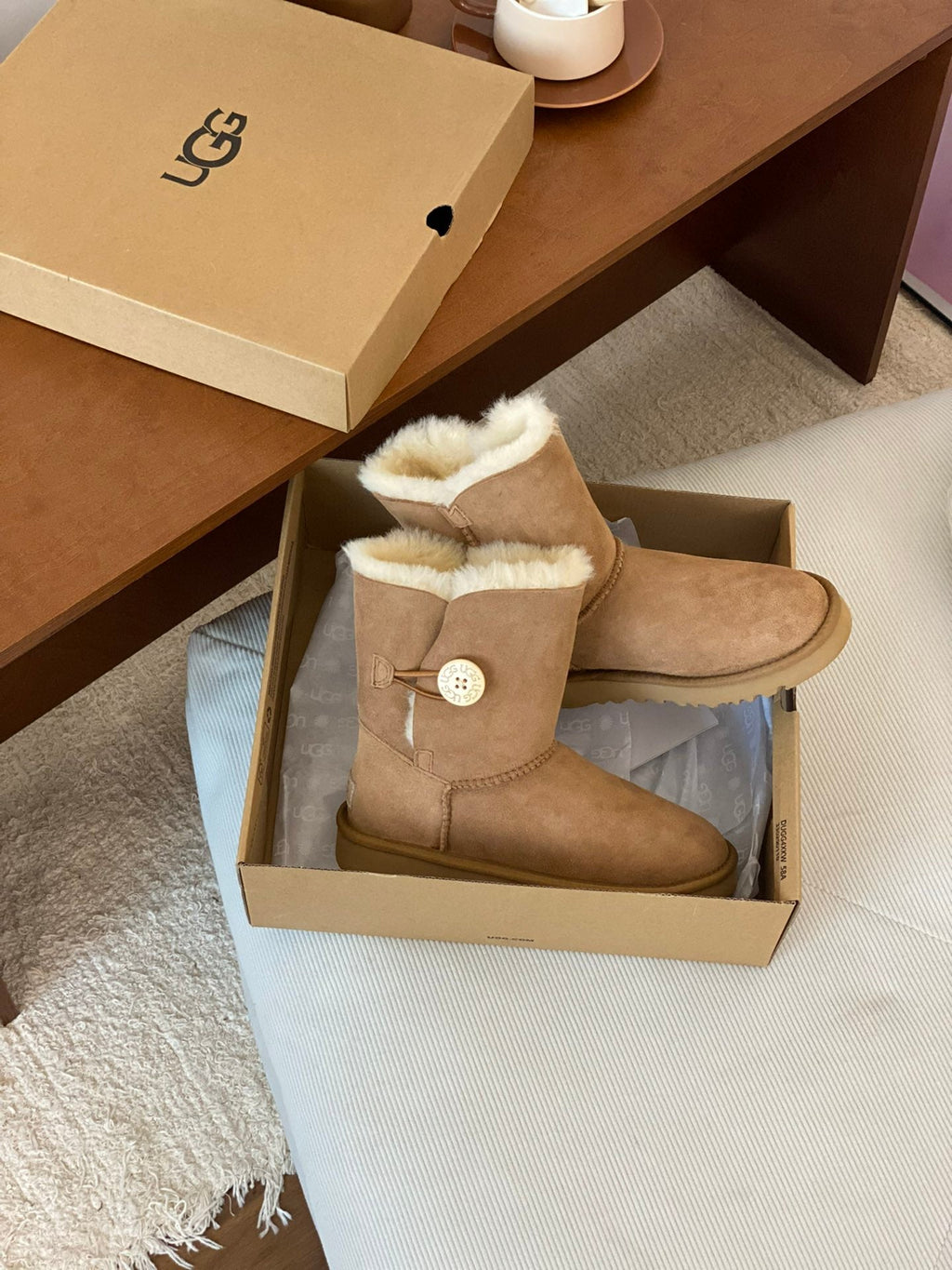 CLASSIC BAILEY BOOTS WITH BUTTONS IN CIDER BROWN SUEDE AND WOOL LINED