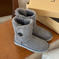 CLASSIC BAILEY BOOTS WITH BUTTONS IN SMOKE GRAY SUEDE AND WOOL LINED
