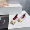 CHANEL 26S FLATS IN WHITE LAMBSKIN WITH GOLD CAP TOE