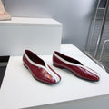 CHANEL 26S SQUARE-TOE FLATS IN RED CROCODILE-EMBOSSED LAMBSKIN WITH WHITE TRIM