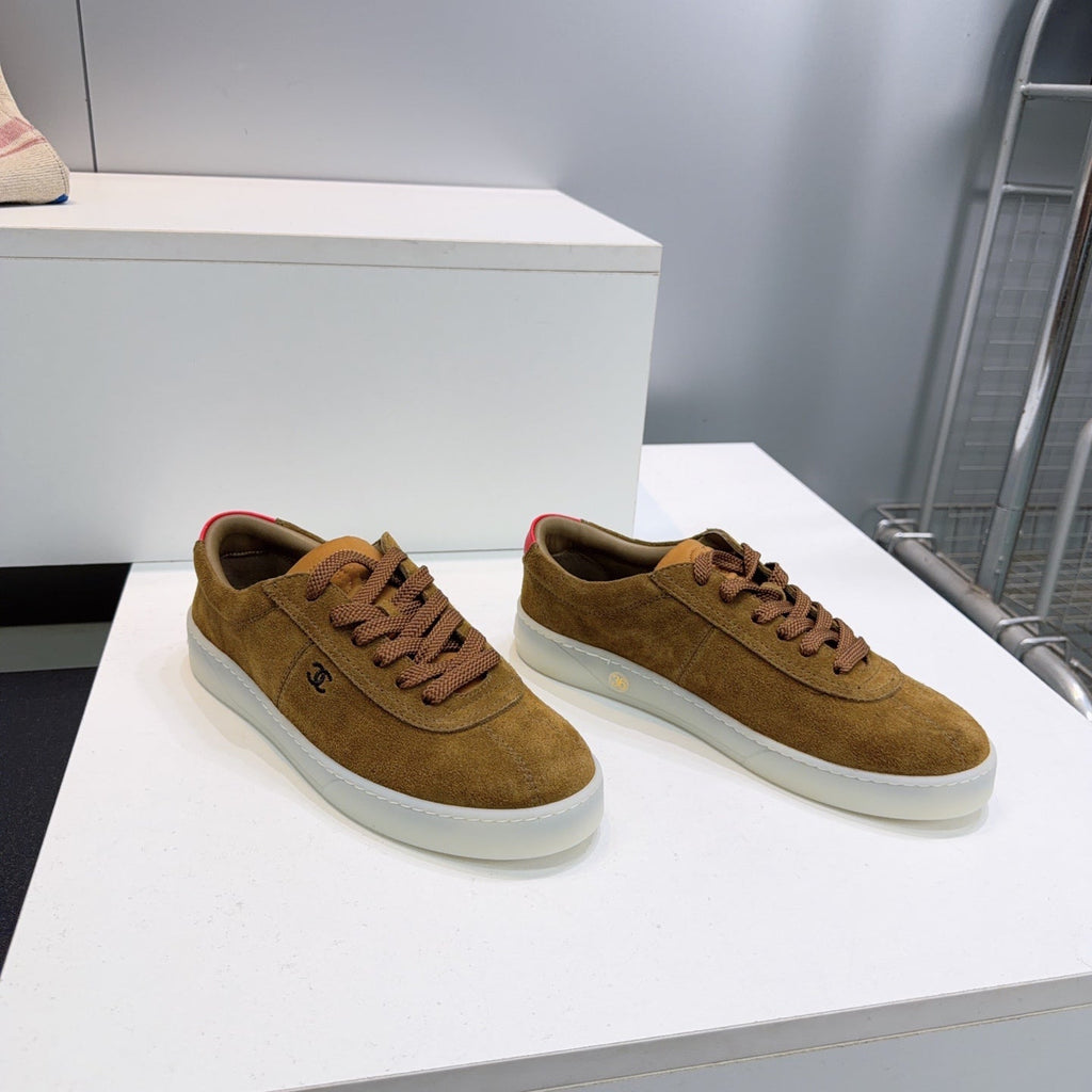 CHANEL 26S GUM SOLE SNEAKERS IN BROWN SUEDE