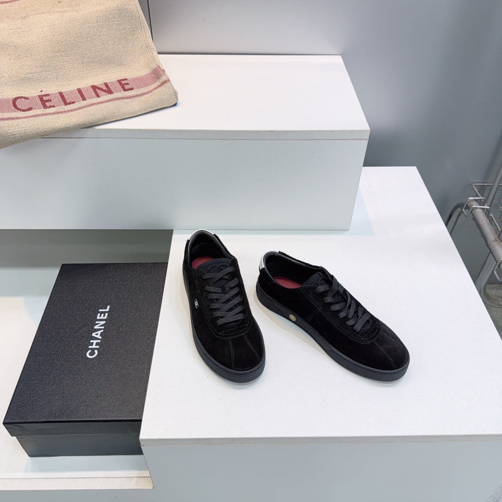 CHANEL 26S GUM SOLE SNEAKERS IN BLACK SUEDE