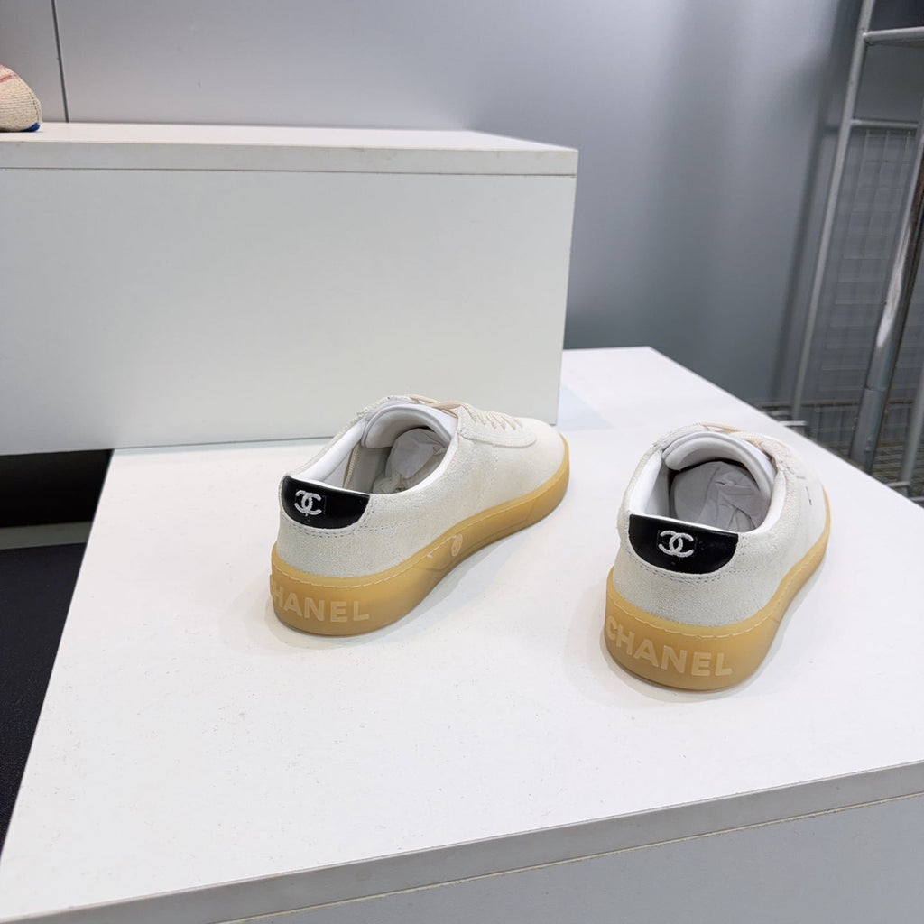 CHANEL 26S GUM SOLE SNEAKERS IN OFF-WHITE SUEDE