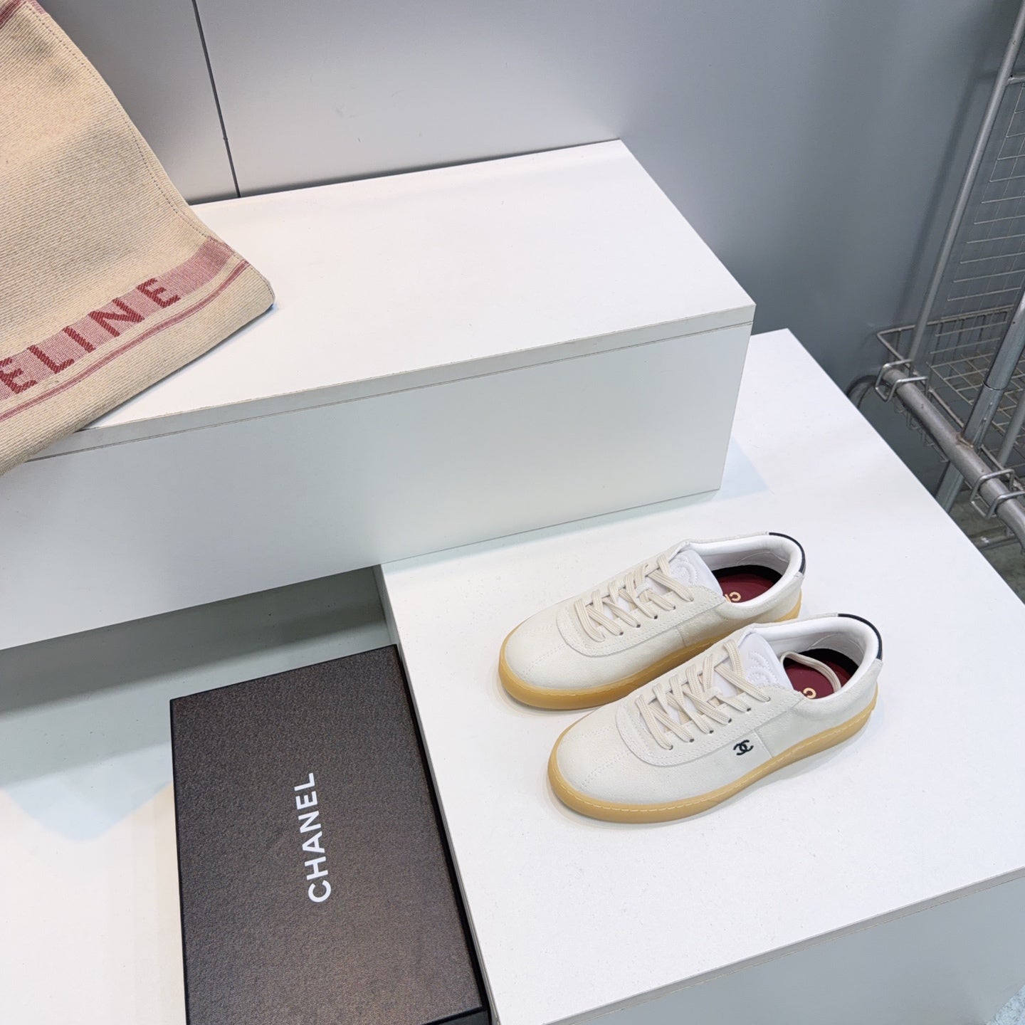 CHANEL 26S GUM SOLE SNEAKERS IN OFF-WHITE SUEDE