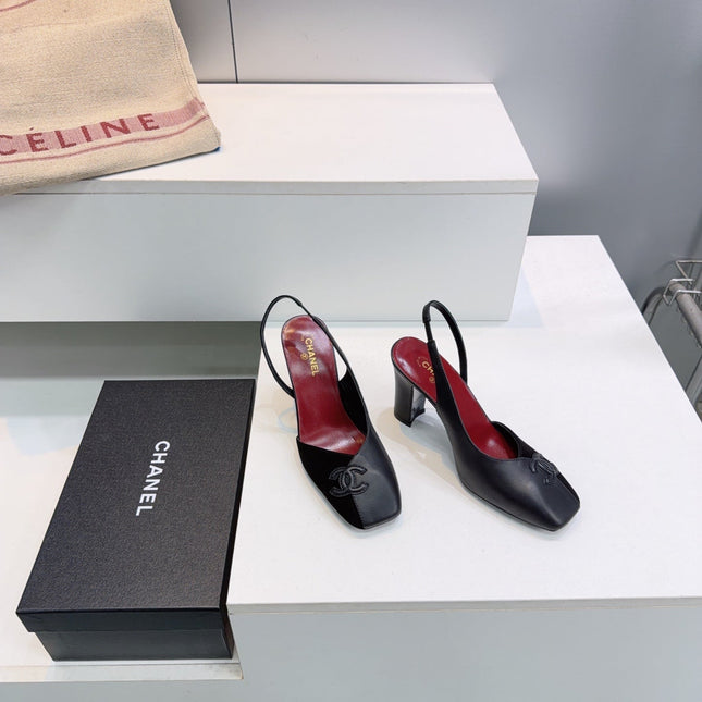 CHANEL 26S SLINGBACK 100 MM IN BLACK SUEDE AND LAMBSKIN