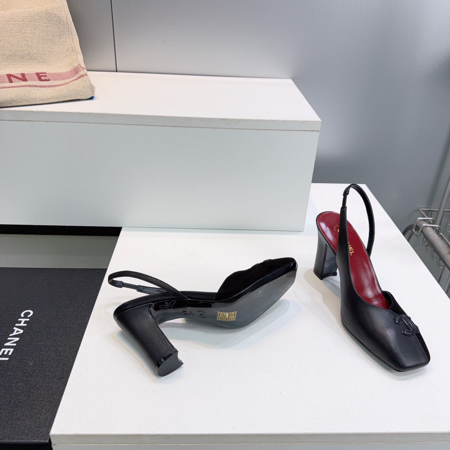 CHANEL 26S SLINGBACK 100 MM IN BLACK SUEDE AND LAMBSKIN