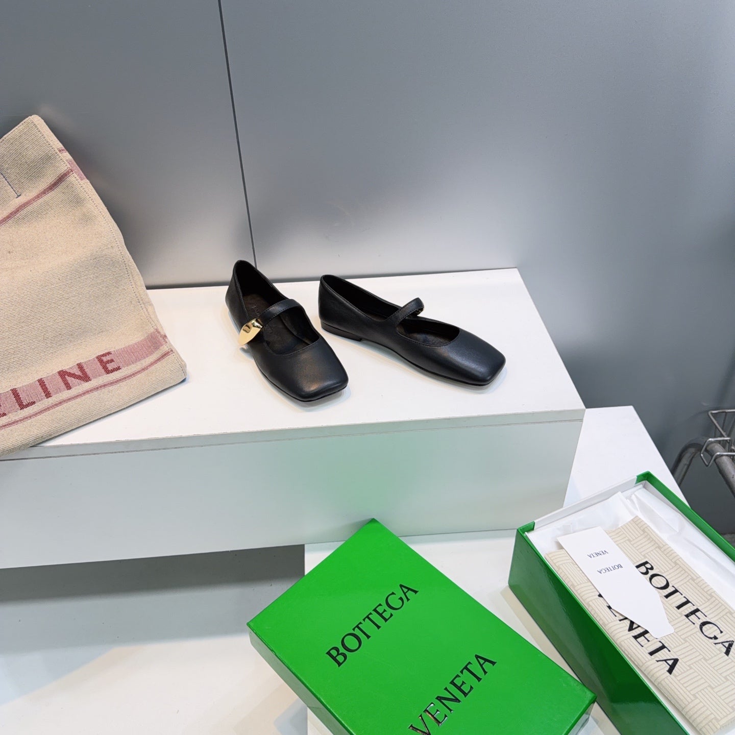 BOTTEGA VENETA 26S SQUARE-TOE MARY JANES IN BLACK LAMBSKIN