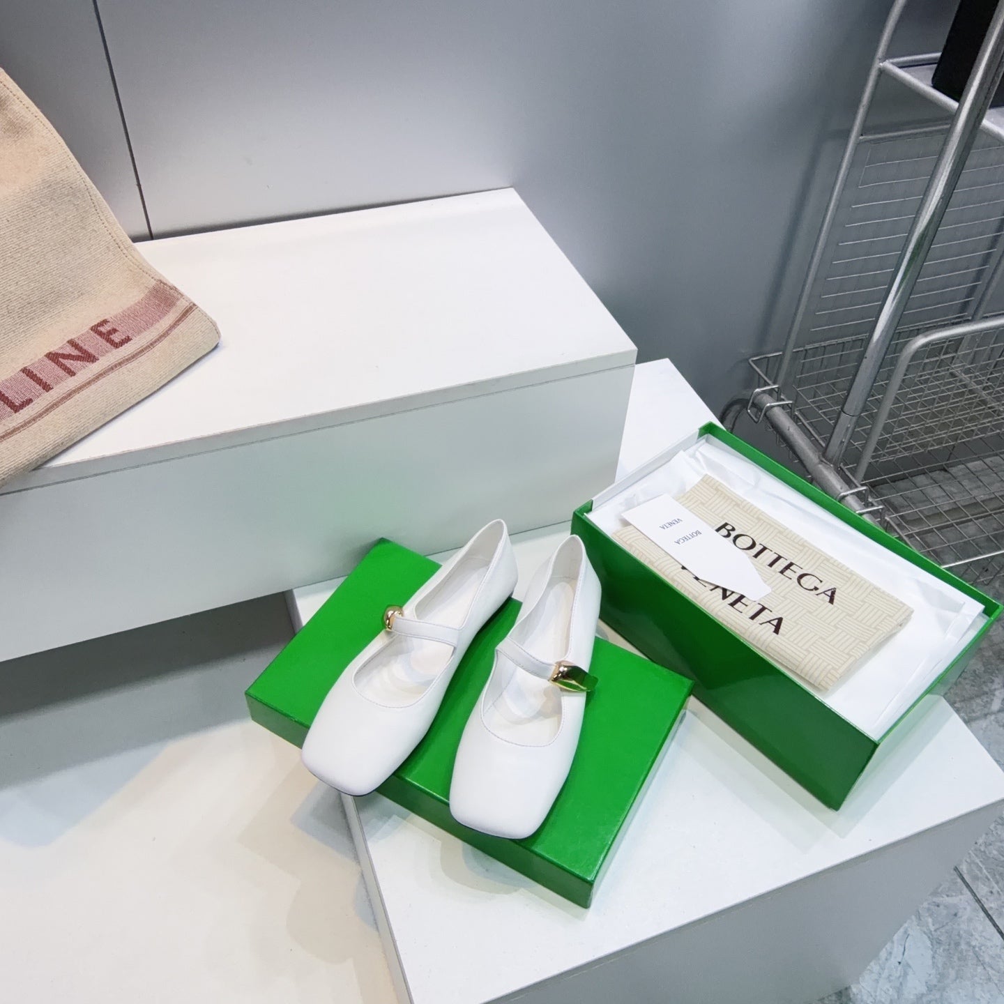 BOTTEGA VENETA 26S SQUARE-TOE MARY JANES IN WHITE LAMBSKIN