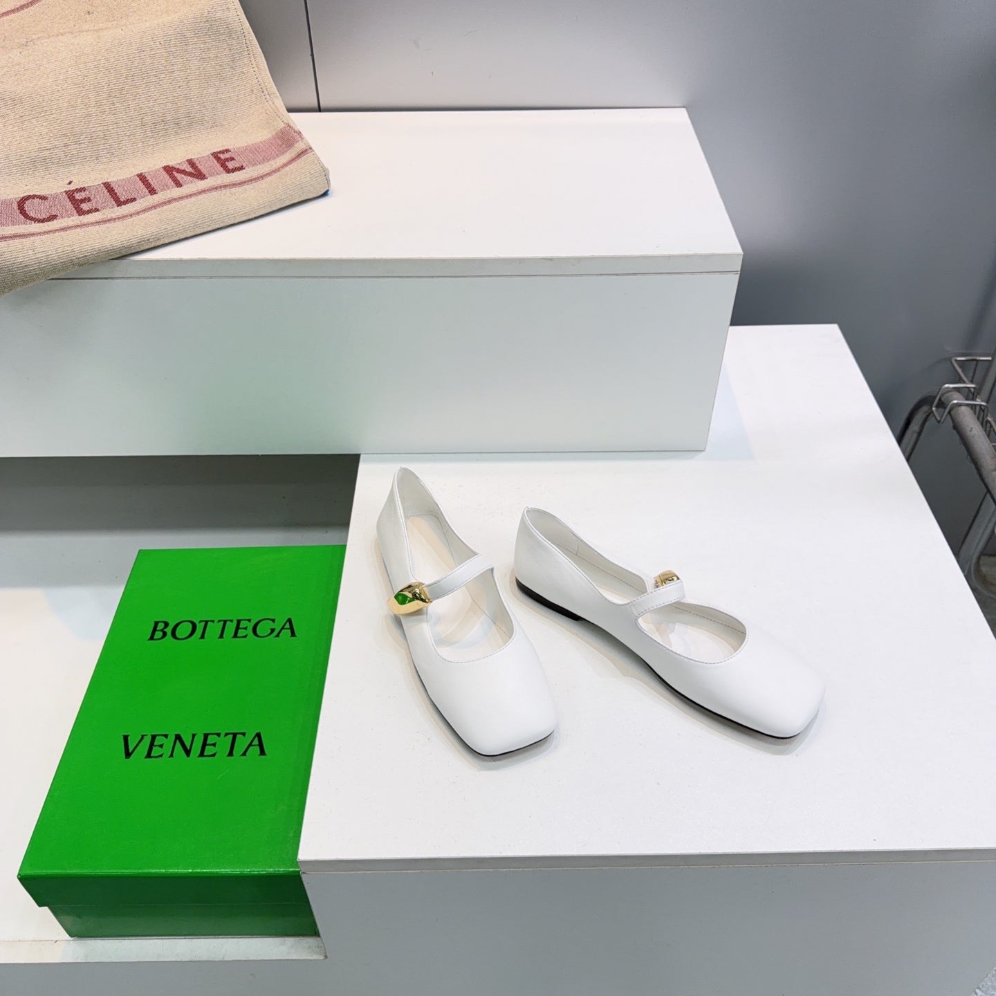 BOTTEGA VENETA 26S SQUARE-TOE MARY JANES IN WHITE LAMBSKIN