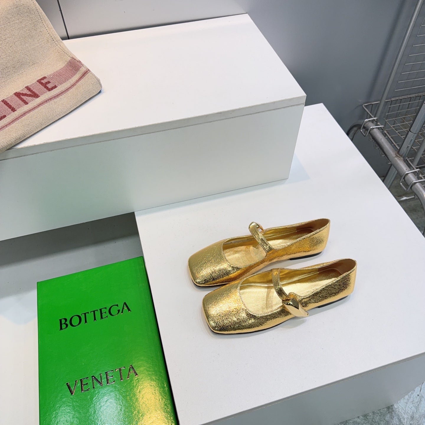 BOTTEGA VENETA 26S SQUARE-TOE MARY JANES IN GOLD LAMBSKIN
