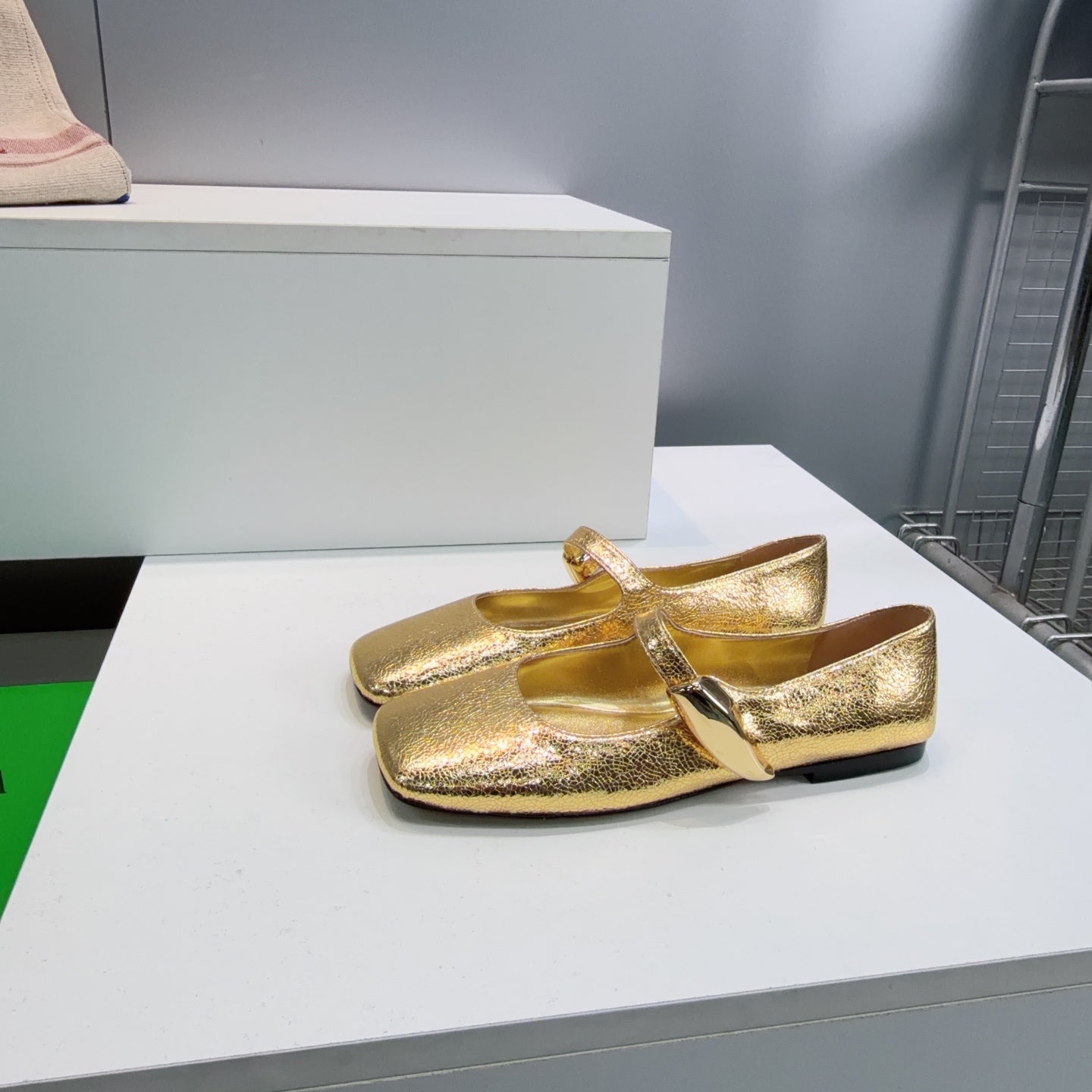 BOTTEGA VENETA 26S SQUARE-TOE MARY JANES IN GOLD LAMBSKIN