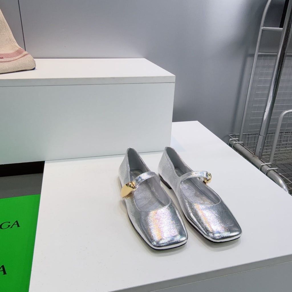 BOTTEGA VENETA 26S SQUARE-TOE MARY JANES IN SILVER LAMBSKIN