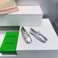 BOTTEGA VENETA 26S SQUARE-TOE MARY JANES IN SILVER LAMBSKIN