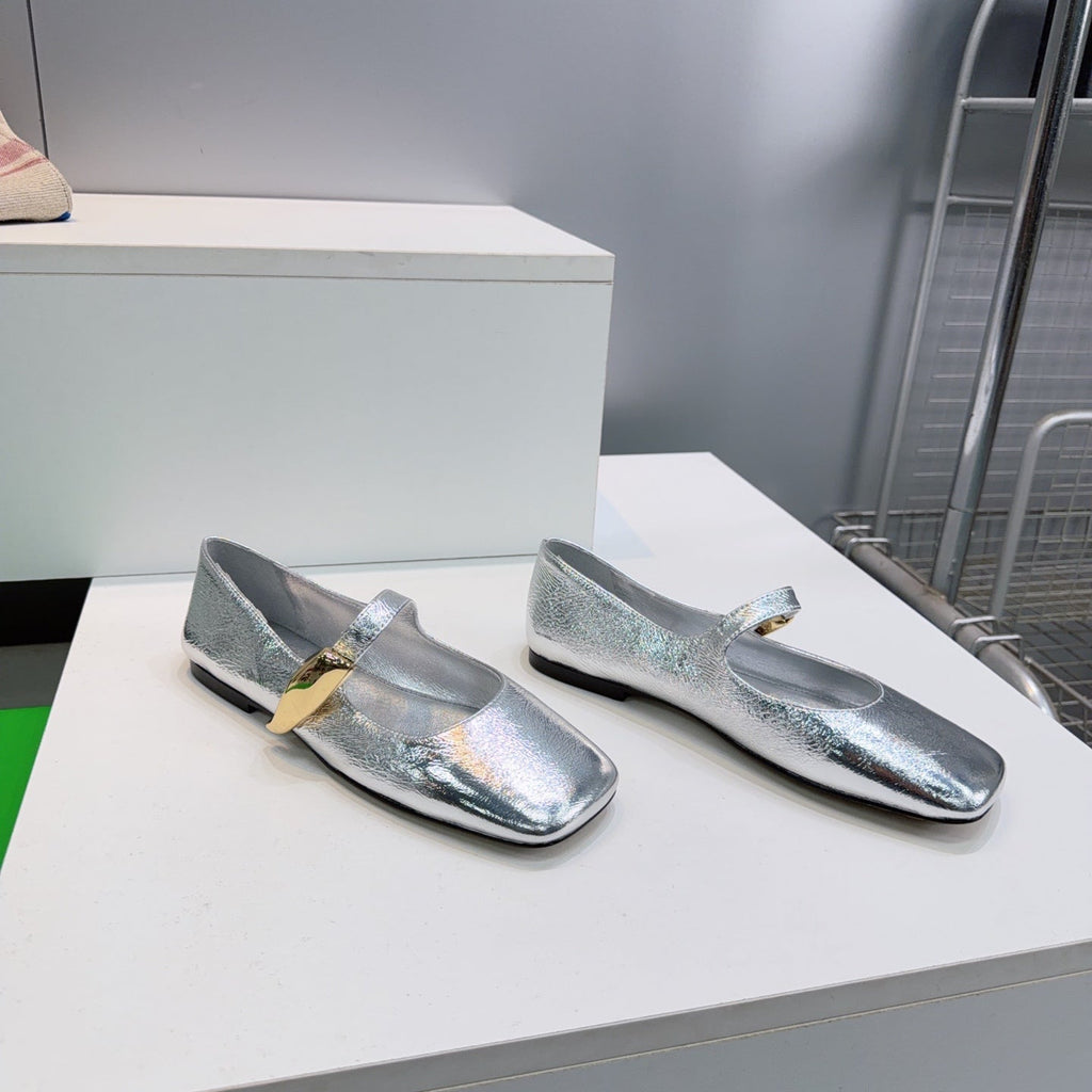 BOTTEGA VENETA 26S SQUARE-TOE MARY JANES IN SILVER LAMBSKIN