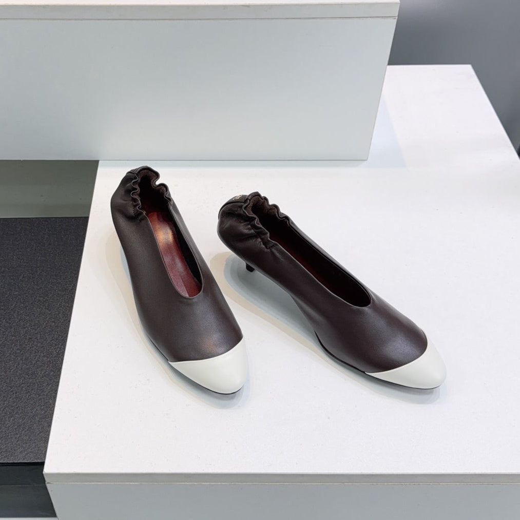 26S COLOR-BLOCK HIGH HEELS 45 MM IN DARK BROWN LAMBSKIN