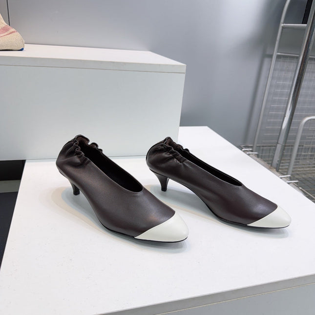 CHANEL 26S COLOR-BLOCK HIGH HEELS 45 MM IN DARK BROWN LAMBSKIN