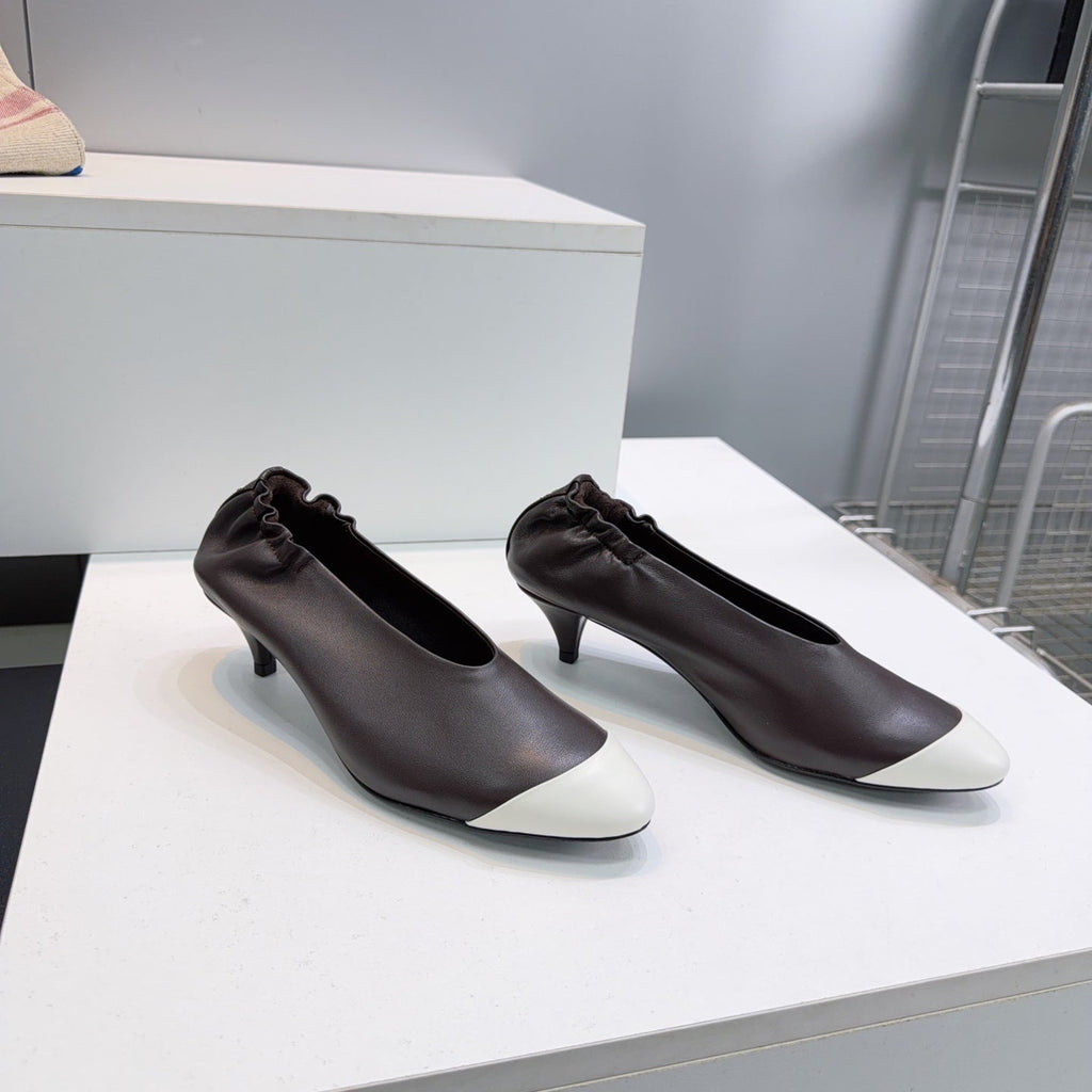 CHANEL 26S COLOR-BLOCK HIGH HEELS 45 MM IN DARK BROWN LAMBSKIN