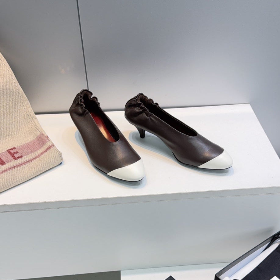 26S COLOR-BLOCK HIGH HEELS 45 MM IN DARK BROWN LAMBSKIN