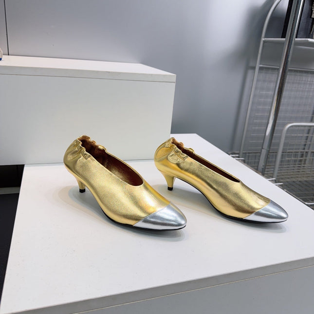 CHANEL 26S COLOR-BLOCK HIGH HEELS 45 MM IN GOLD LAMBSKIN