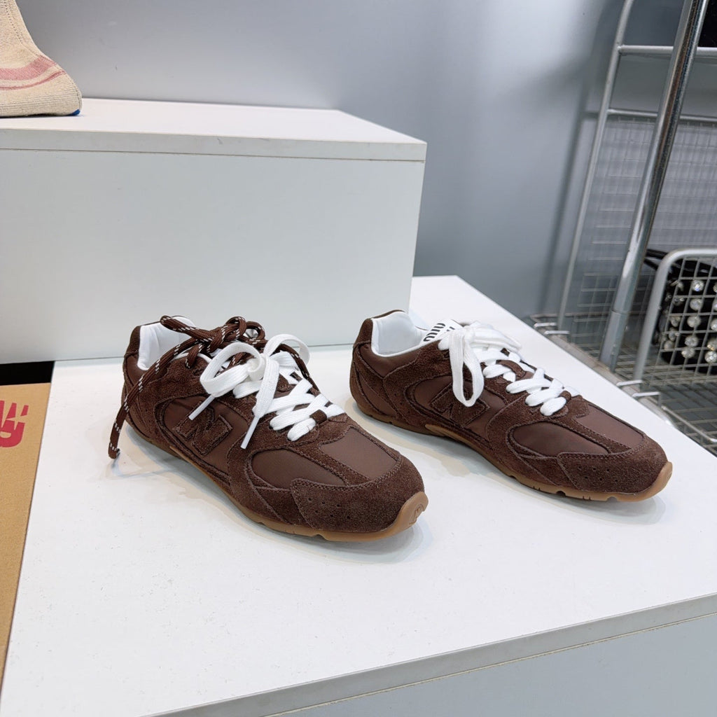 MIUMIU 26S NEW BALANCE SNEAKERS IN DARK BROWN SUEDE & FABRIC