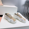 MIUMIU 26S SNEAKERS IN WHITE FABRIC AND BROWN SUEDE CRYSTAL EMBELLISHED