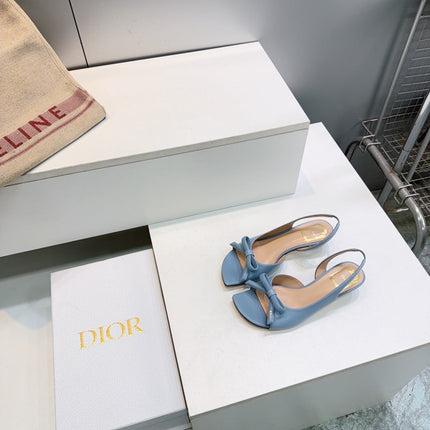 DIOR 26S BOW SLINGBACK SANDALS 45MM IN LIGHT BLUE CALFSKIN