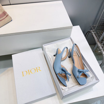 DIOR 26S BOW SLINGBACK SANDALS 45MM IN LIGHT BLUE CALFSKIN