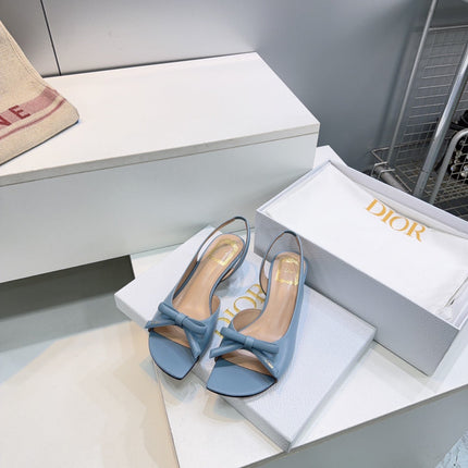 DIOR 26S BOW SLINGBACK SANDALS 45MM IN LIGHT BLUE CALFSKIN