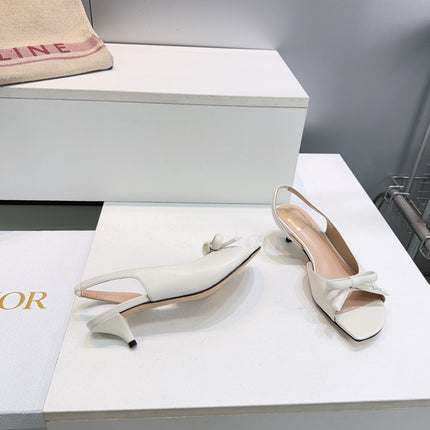 DIOR 26S BOW SLINGBACK SANDALS 45MM IN IVORY WHITE CALFSKIN