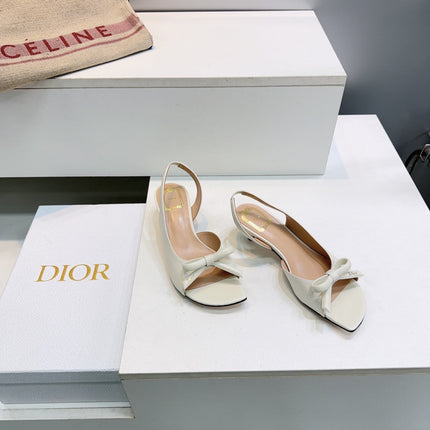 DIOR 26S BOW SLINGBACK SANDALS 45MM IN IVORY WHITE CALFSKIN