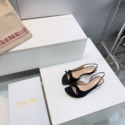 DIOR 26S BOW SLINGBACK SANDALS 45MM IN BLACK SATIN