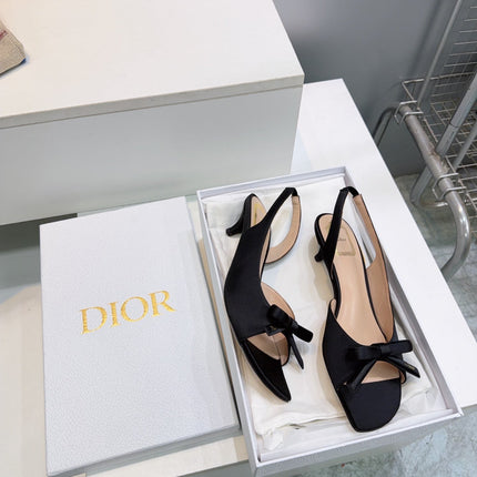 DIOR 26S BOW SLINGBACK SANDALS 45MM IN BLACK SATIN