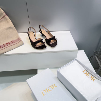 DIOR 26S BOW SLINGBACK SANDALS 45MM IN BLACK SATIN