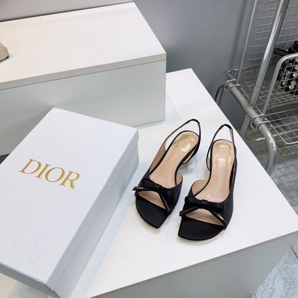 DIOR 26S BOW SLINGBACK SANDALS 45MM IN BLACK SATIN