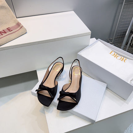 DIOR 26S BOW SLINGBACK SANDALS 45MM IN BLACK SATIN