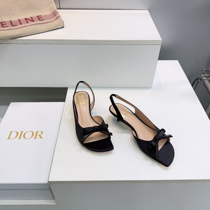 DIOR 26S BOW SLINGBACK SANDALS 45MM IN BLACK SATIN
