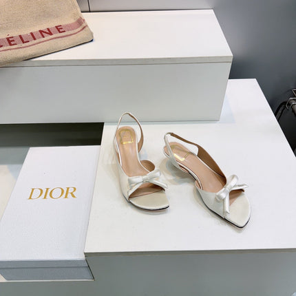 DIOR 26S BOW SLINGBACK SANDALS 45MM IN IVORY WHITE SATIN